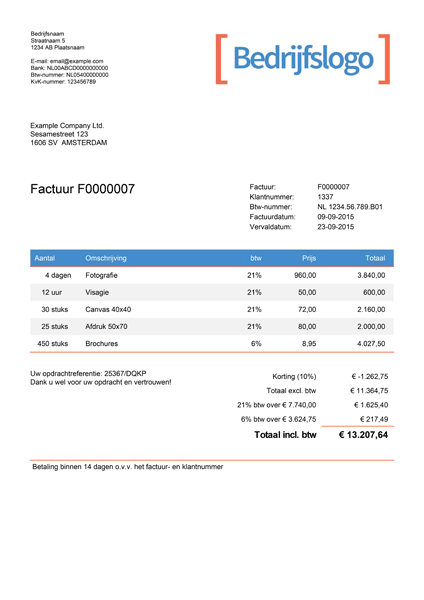Standaard factuur sjabloon voorbeeld beter dan Excel en Word