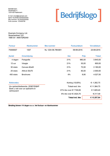 Factuur sjabloon met alle vereiste informatie