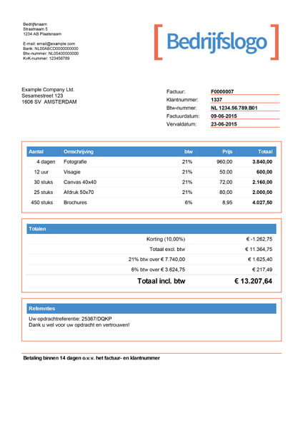 Voorbeeld sjabloon voor factuur