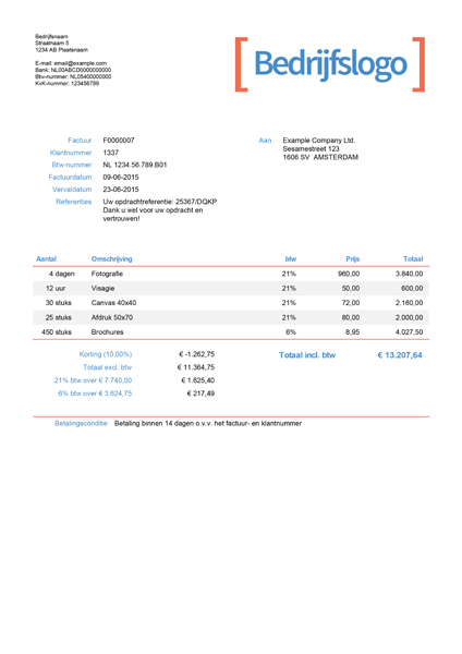 Template factuur voor facturatie