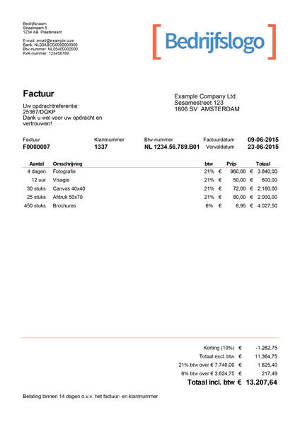 Facturatie factuur voorbeeld